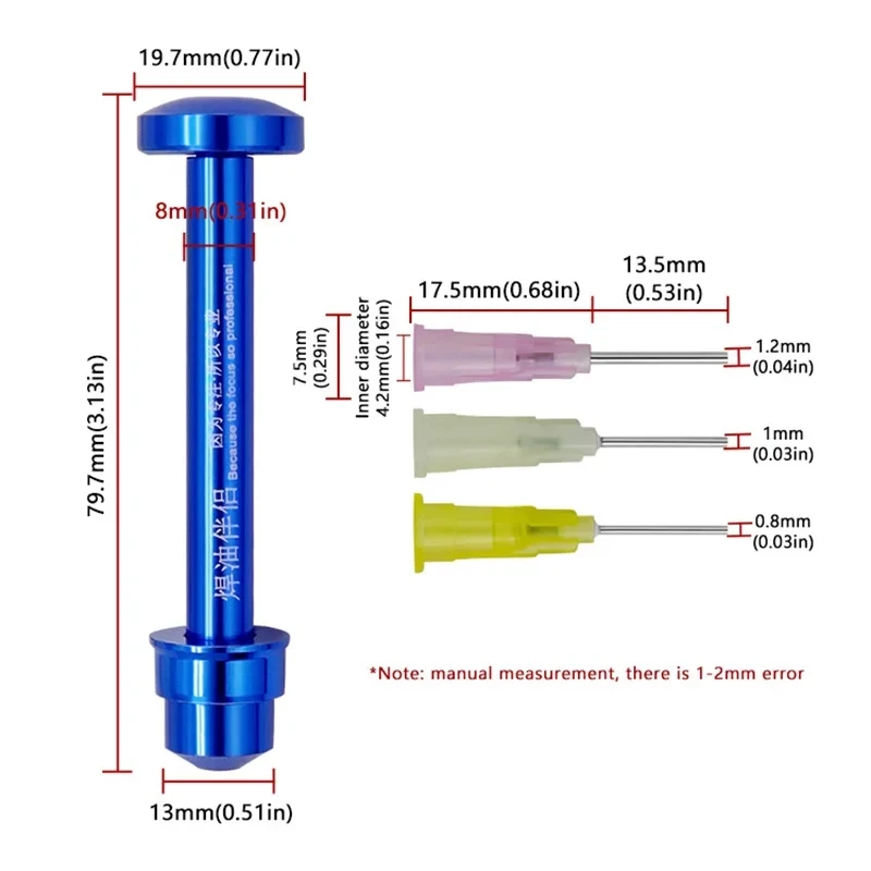 1Piece Aluminum Alloy BGA Solder Booster Paste Flux Propulsion Welding Soldering Oil Pusher UV Solder Mask Ink + 3pcs Needles