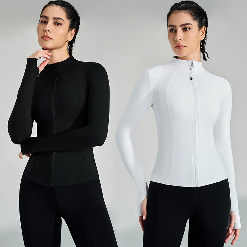 Autumn Women Sport Jackets Zipper Slim Yoga Jacket Elastic Long Sleeves Running Outerwear Quick Dry Fitness Gym Tops Coat Female
