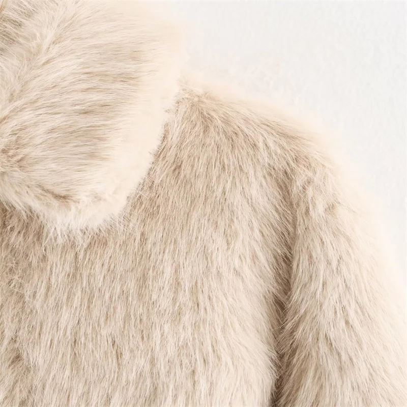 Women's Grey-Brown Faux Fur Jacket 2025 Fall Fashion Trendy Sexy Color Block Warm Outerwear for Ladies