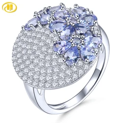 Natural Tanzanite Sterling Silver Rings 3.2 Carats Genuine Gemstone Romantic Purple-Blue Flower Design S925 Fine Jewelrys