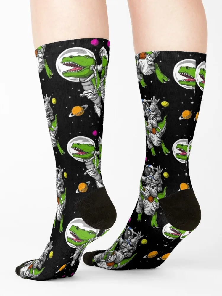 Space Astronaut Riding T-Rex Dinosaur Socks christmas stocking custom sports colored Men's Men's Socks Women's