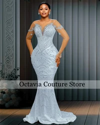 Ivory O N Wedding Dresses 2024 Bead Crystal Rhinestone Bridal Gown Formal Gown With Full Sleeve And Detachable Tail Customized
