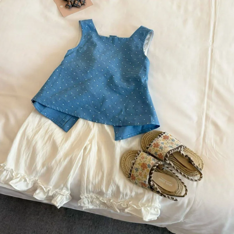 

Girls Suit2026New stylish backless sleeveless summer two-piece children's clothing set for babies