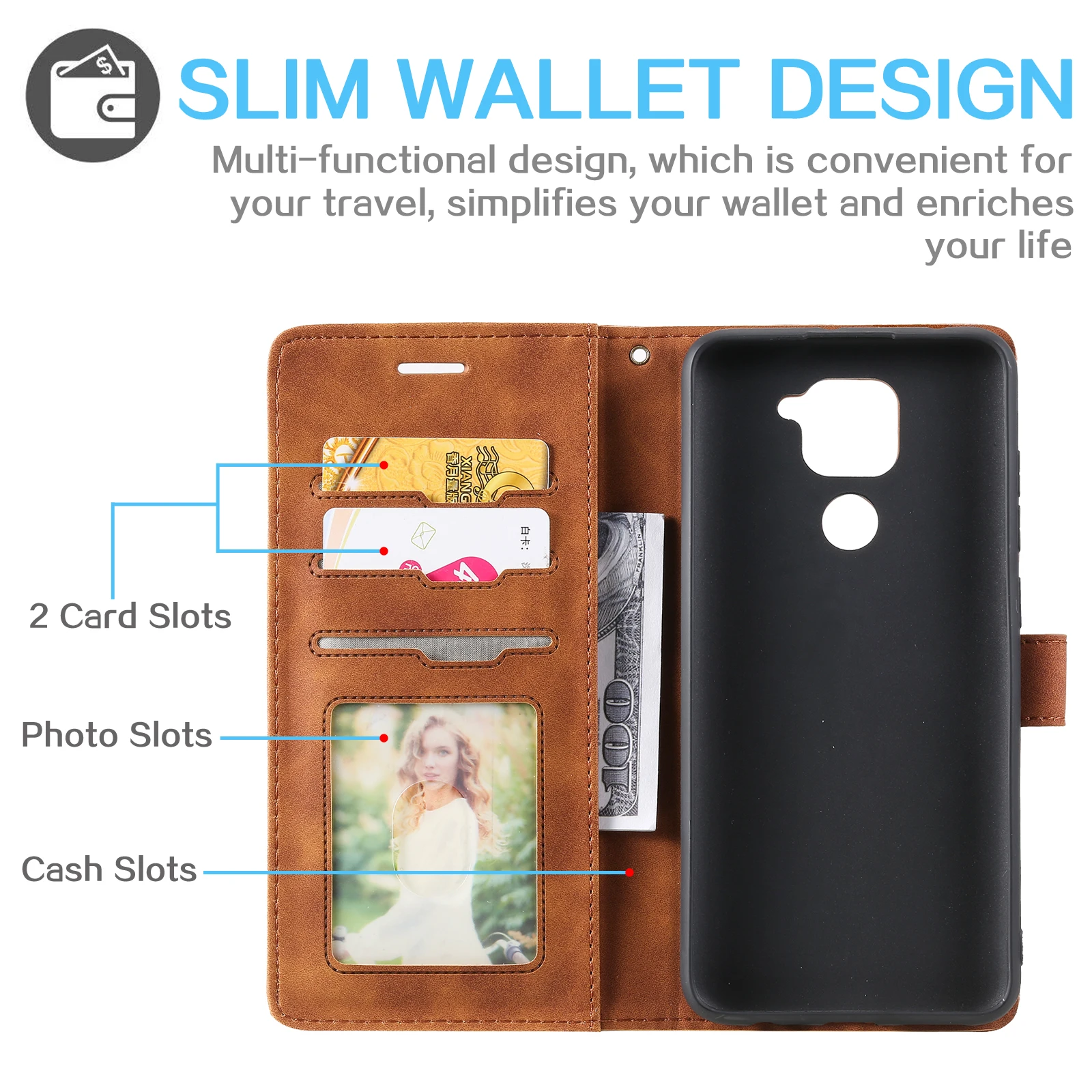 Couro Retro Flip Capa para Redmi, Nota 9, 10X, 4G, Protetor Retro Cartão de Visita