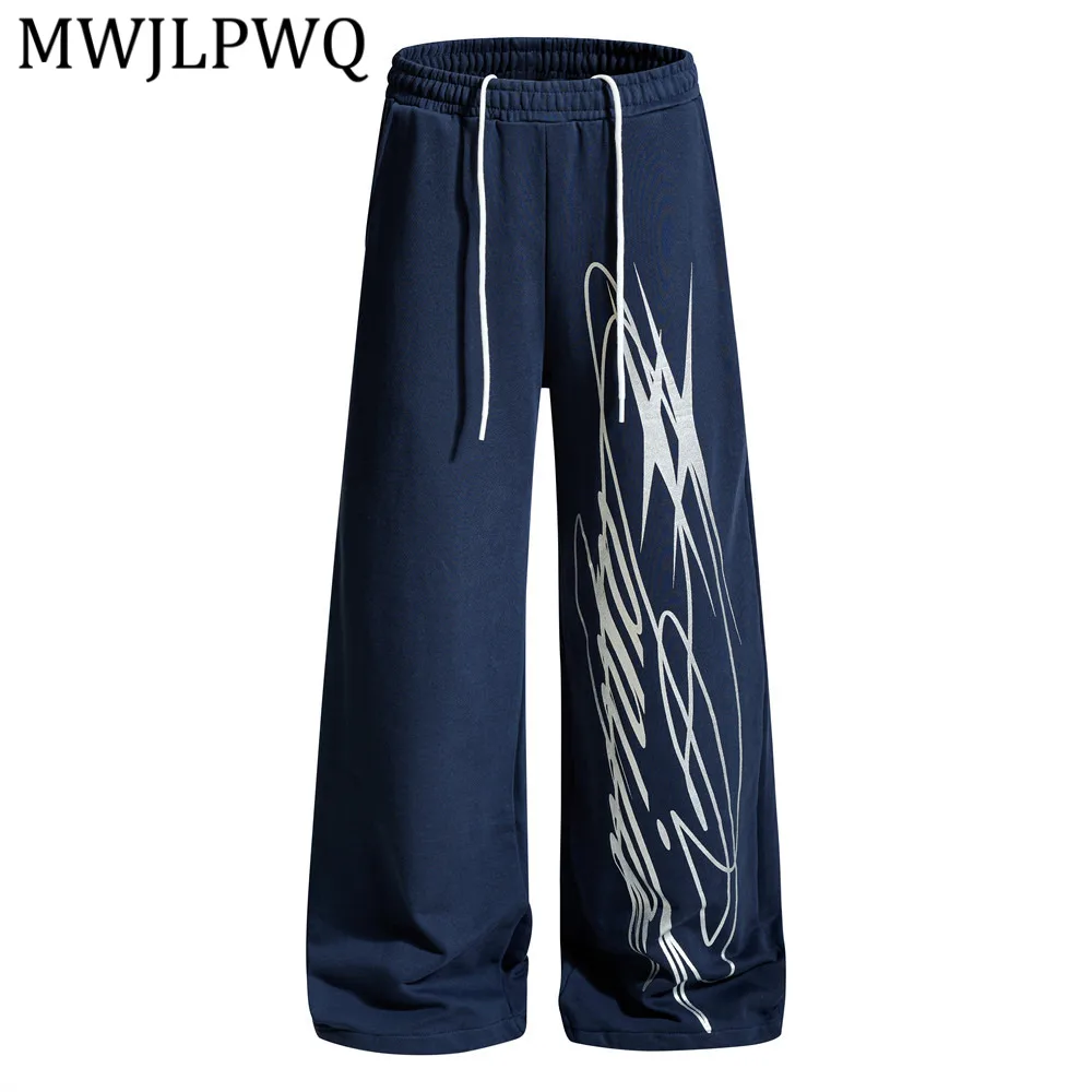 MWJLPWQ Graffiti Print Casual Pants Men Trendy Loose Straight Sweatpants Vibe American-Style Drawstring Wide-Leg Trousers 16699