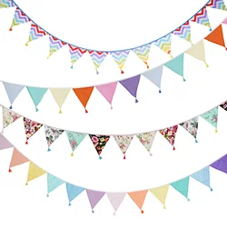 3.2M Vintage Floral Fabric Bunting 12 Pennant Flags With Tassels Wedding Party Decor Banner Home Baby Shower Carnival Garland