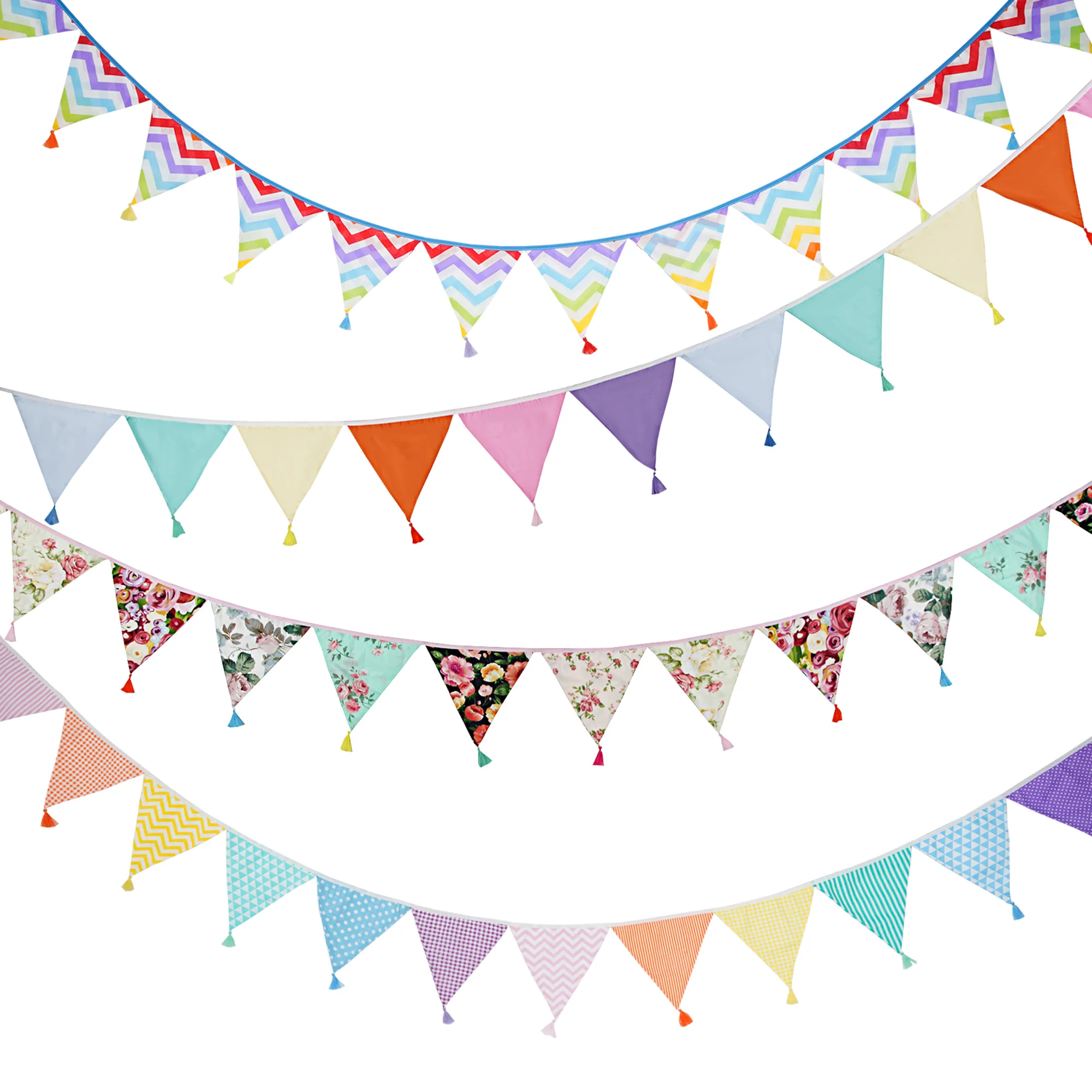 3.2M Vintage, w kwiaty trznadel tkaniny 12 proporczyk flagi z frędzlami dekoracje weselne Banner Home Baby Shower karnawał Garland