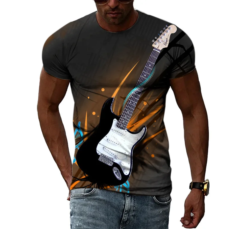 Fashion Graphic T Shirts Guitar Pattern 3D Print New Men Woman Short Sleeves T-Shirt Streetwear Harajuku Kids Tops Tees Clothing