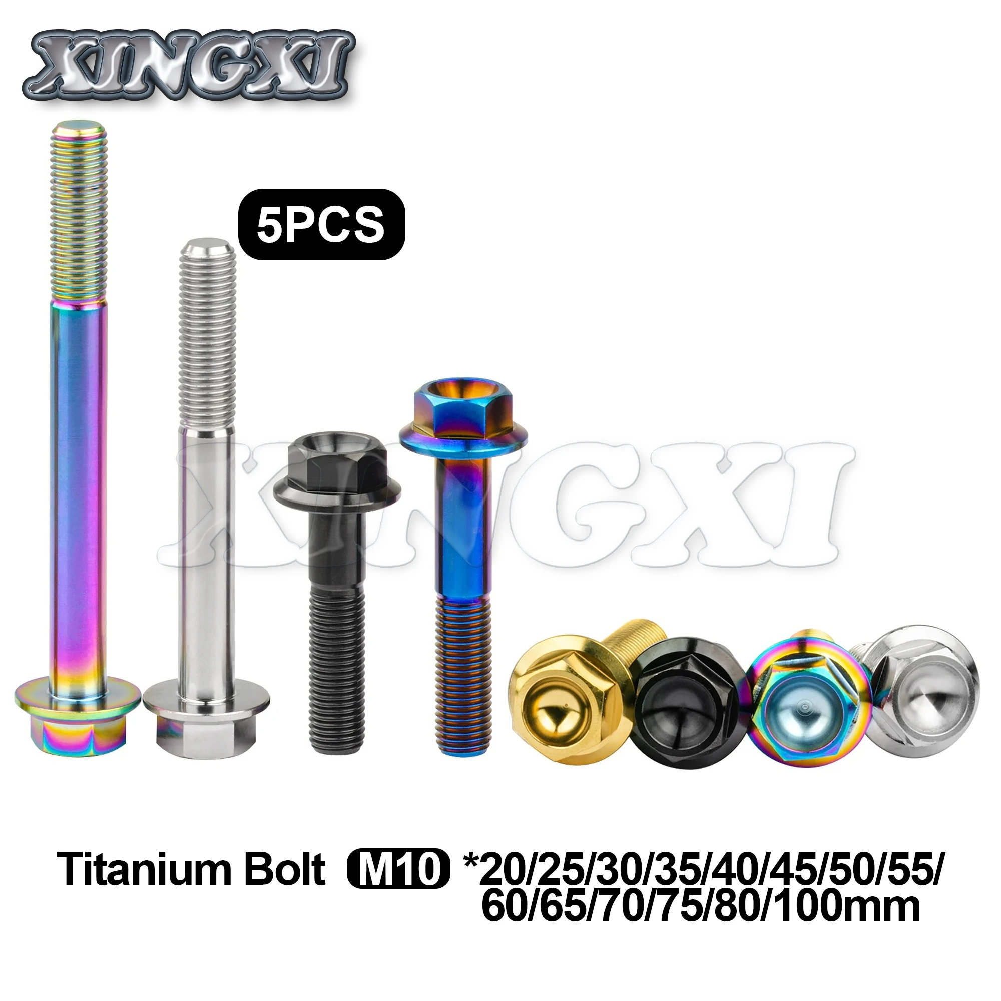 Xingxi 5 sztuk głowica kołnierzowa śruby M10X20 25 30 35 40 45 50 55 60 65 70 75 80 100mm modyfikacja motocykla elementy złączne śruby tarczy hamulcowej