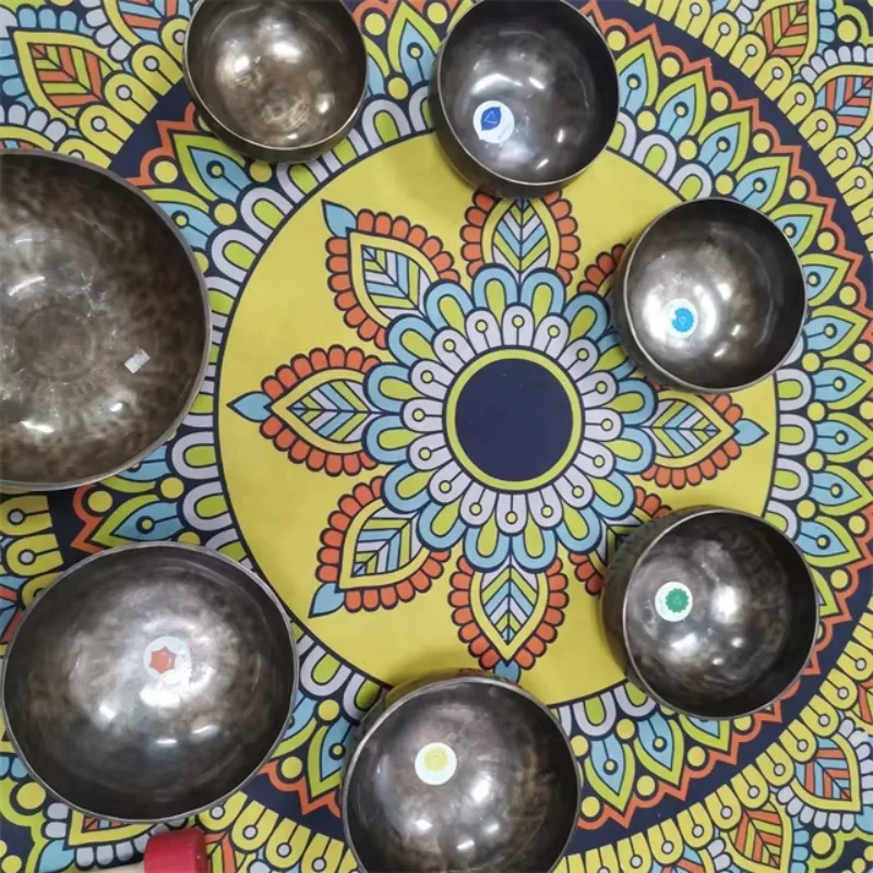New Arrivals Spiritual Full Moon Bowl Seven Chakras Natural Brown Tibetan 7 Chakra Singing Bowls Set for Healing Reiki
