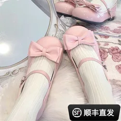2024 Round Head Japanese Sweet Lolita Girls' Single Shoes Women's Shallow Mouth Comfortable Soft Leather Soft Bottom Shoes