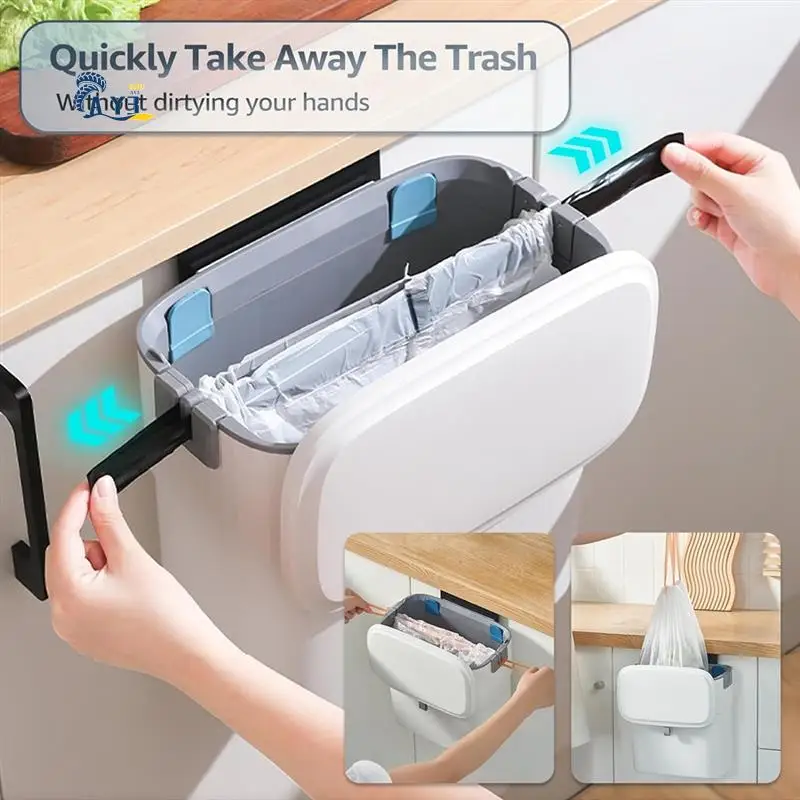 

AY03-Kitchen Garbage Bin Food Waste Container With Lid, 2.3 Gallon Convenient Durable Over Cabinet Door RV