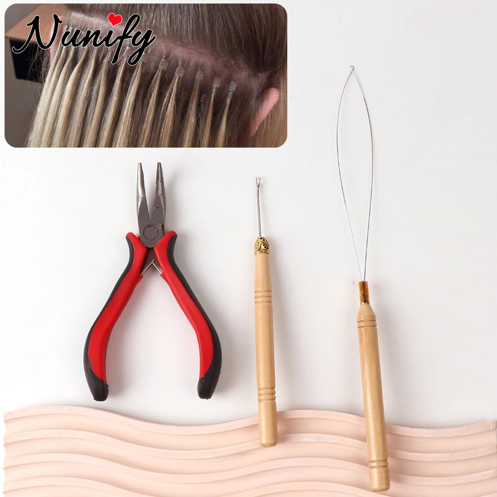 

Professional Hair Styling Tools Accessory Micro Beads Plier Hair Extensions Loop Needle Pulling Hook Tool Micro Silicone Rings