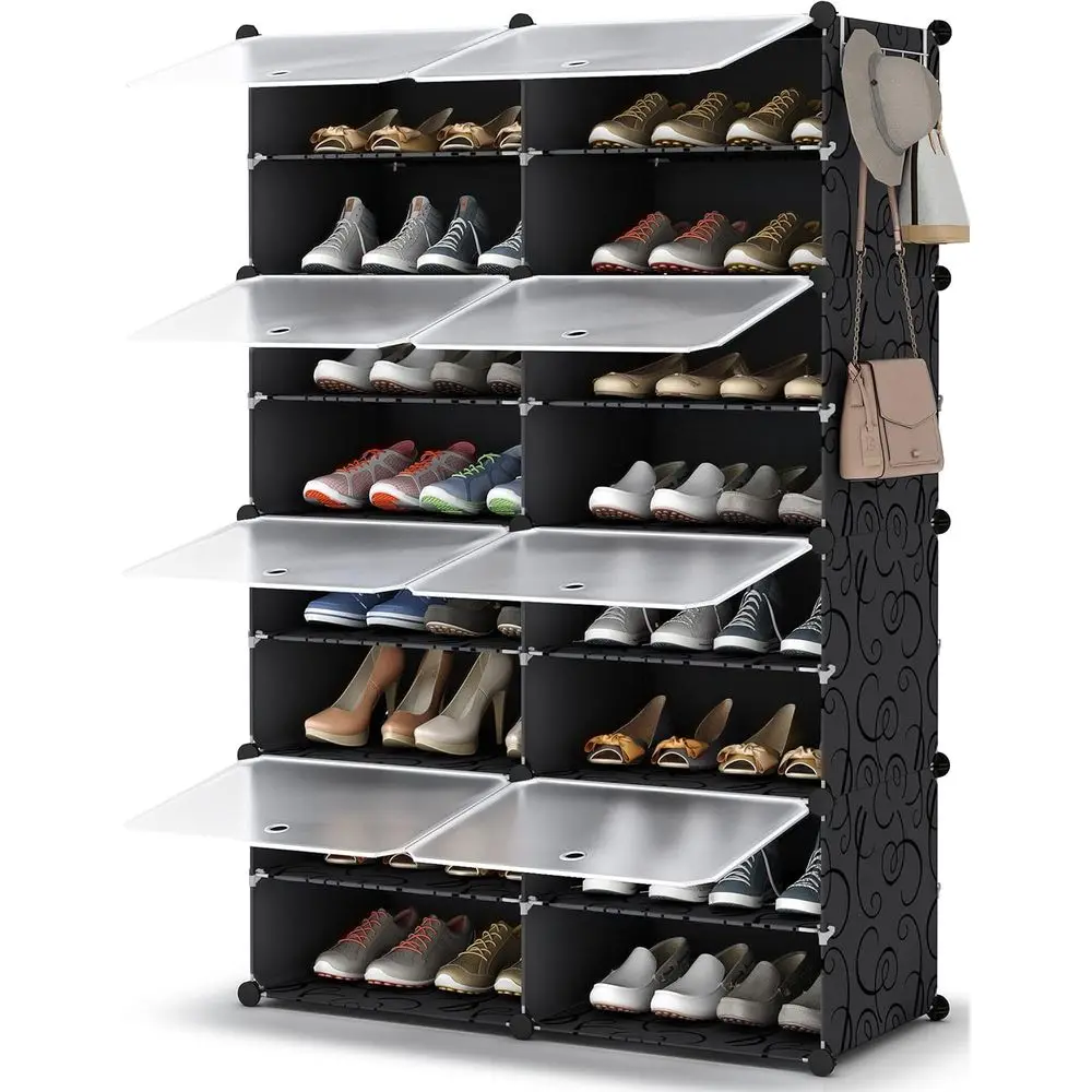 

Shoe Rack, 8 Tier Shoe Storage Cabinet 32 Pair Plastic Shoe Shelves Organizer or Closet Hallway Bedroom Entryway