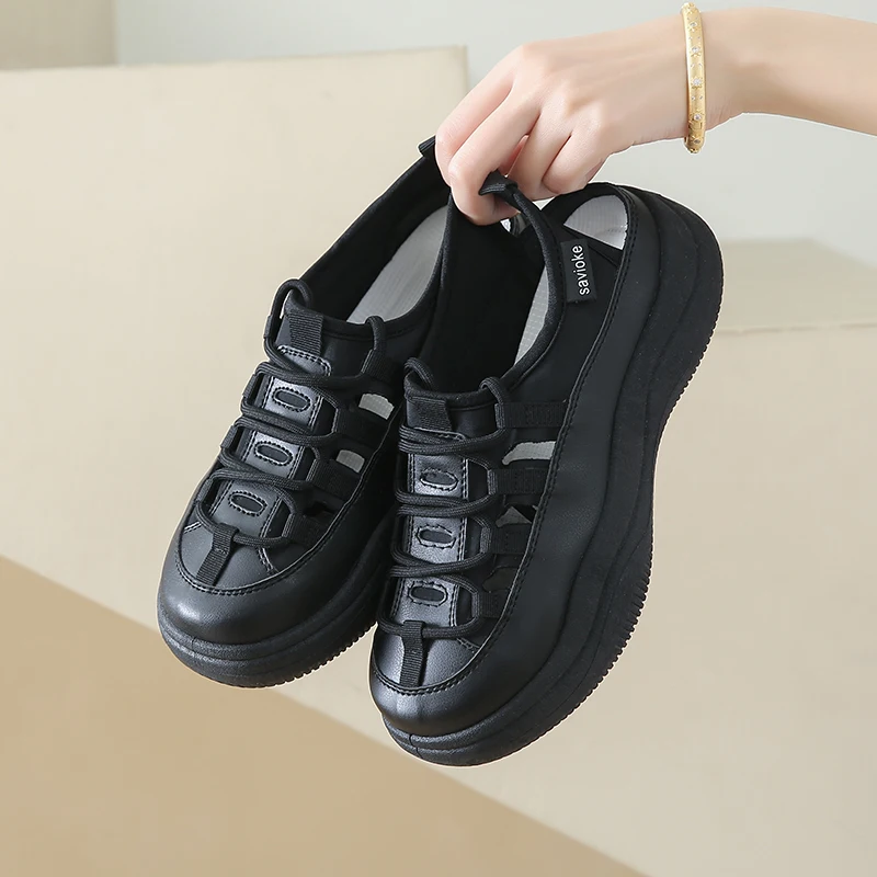 

New Summer Fashion Trend Thick Sole Elevated Women's Shoes Comfortable Breathable Non-slip Flat Outdoor Casual Sports Shoes