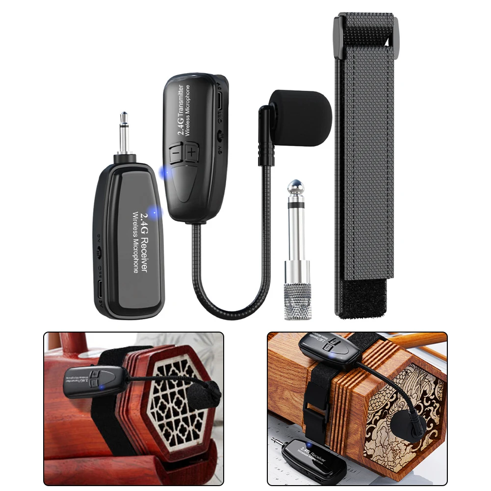 

Беспроводной зажимной микрофон, 1 буксир, 1/2, диапазон 160 футов, 2,4G, перезаряжаемый приемник-передатчик для саксофона, латунные детали микрофона Erhu