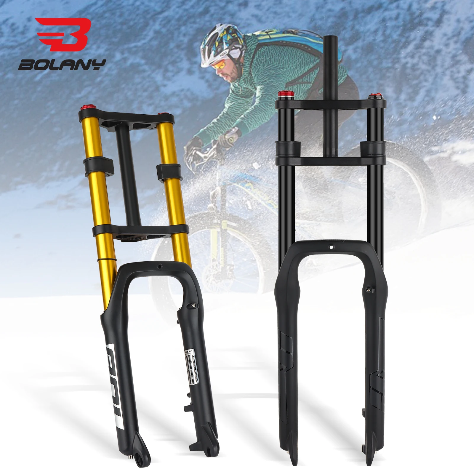 BOLANY Double Shoulder Snow Front Fork 20*4.0inch / 26*4.0 inch MTB Fork 130mm Travel Air Supension Bike Fork E-bike Fork