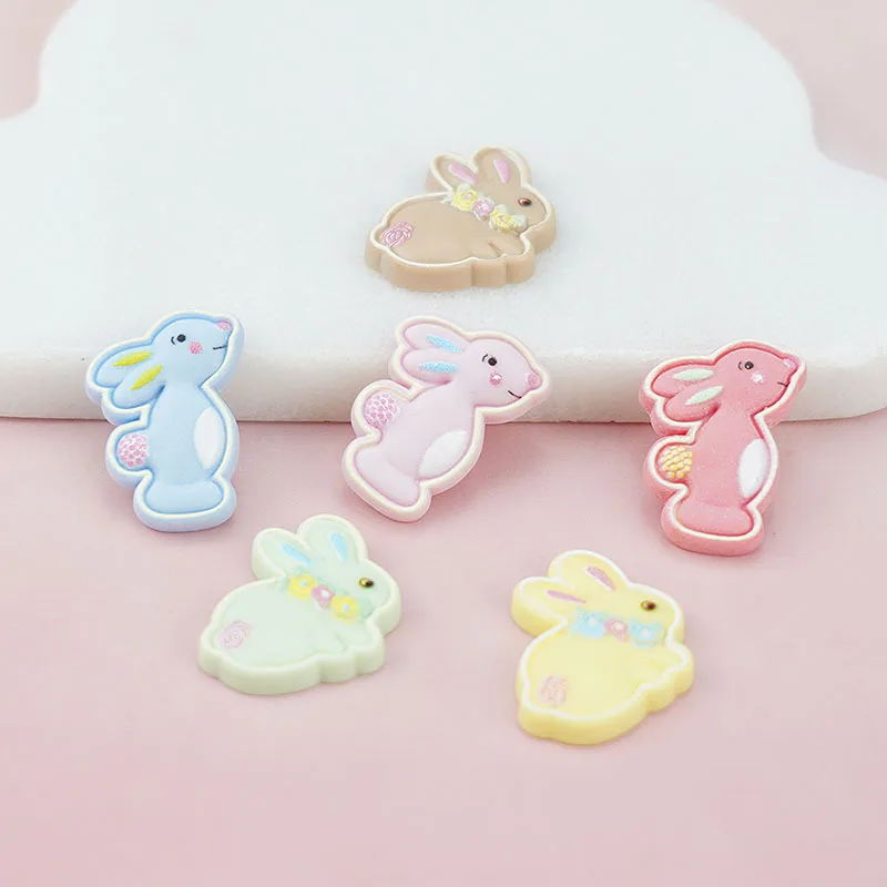 100Pcs Kawaii  Cartoon Rabbit Flat Back Resin Cabochon DIY Hair Bows Center Accessories Scrapbooking Phone Decoration Craft