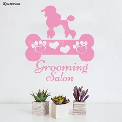 ROWNOCEAN Pet Shop Grooming Salon Decal Cute Paw Heart Print Bone Vinyl Sticker For Pet Shop Poodle Art Mural Decor Z193