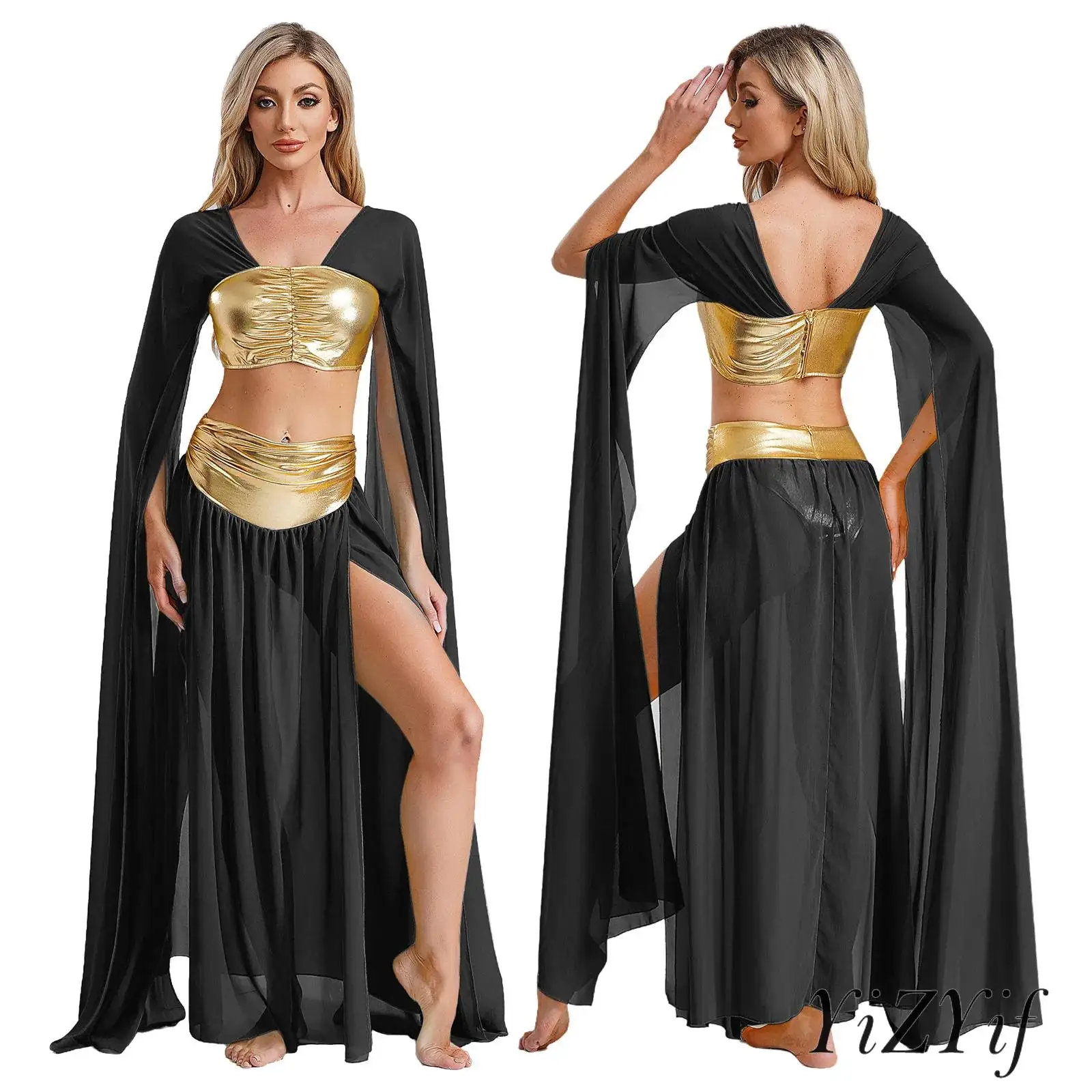 Disfraz de Cleopatra egipcia de la antigua Roma para Halloween, disfraz de bailarina del vientre para mujer, traje de baile de Carnaval mascarada, 2 uds.