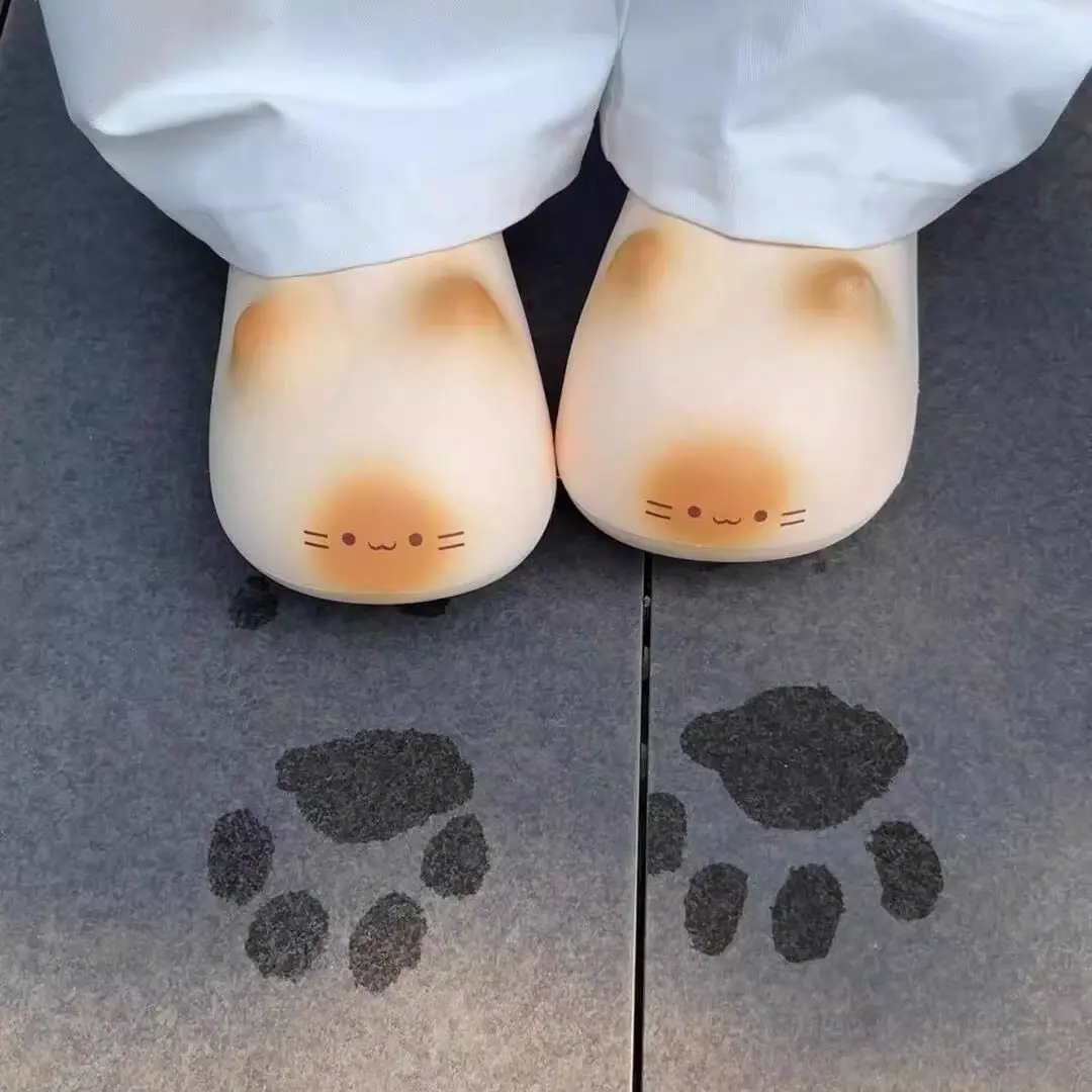 

Newest 2025 waterpoof eva cat slippers with paw bottom outdoor garden fur clogs women's home slippers