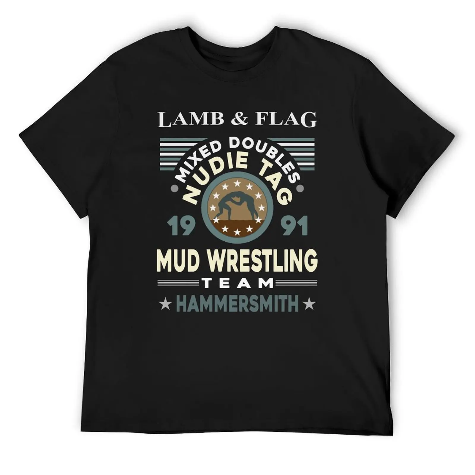 Mixed Doubles Nudie Tag Mud Wrestling Team Design T-Shirt blue archive vintage t shirts funny t shirts men