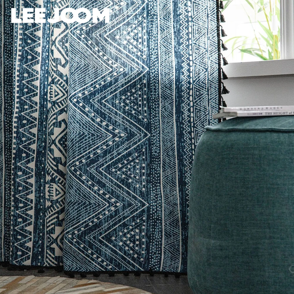 

LEEJOOM Printed Curtains with Tassel Fringe Bohemian Drapes for Living Room Windows Home Decoration 1PC