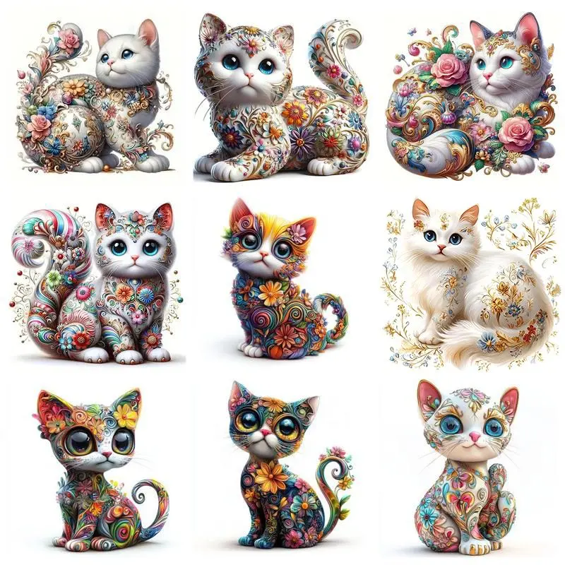 

CHENISTORY DIY Diamond Mosaic Abstract Cat Full Square Round Drill Diamond Crystal Embroidery Cross Stitch Kit Diamond Beaded Pa