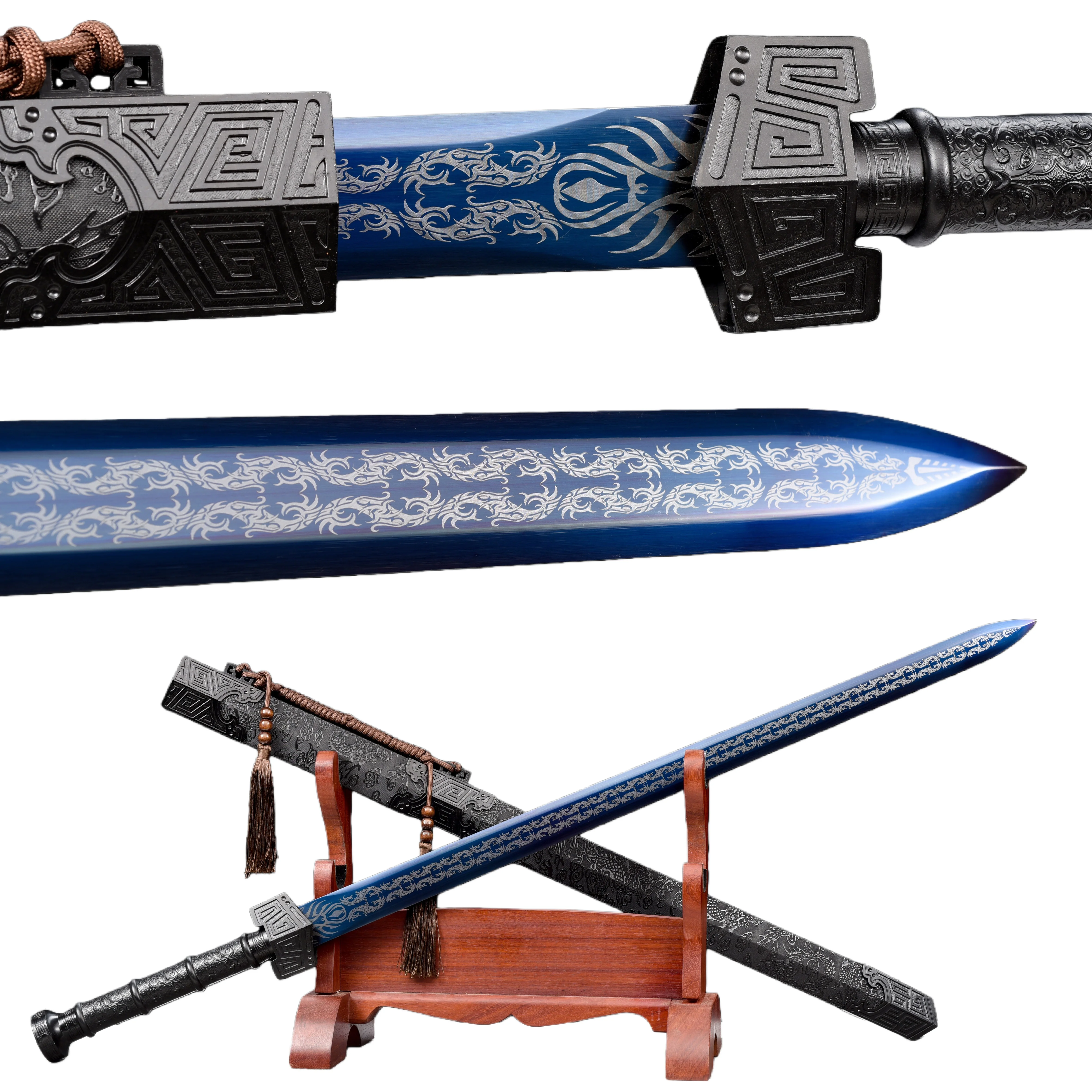 Chinese blue samurai sword katana, cosplay, a unique gift for men - Full Tang Real steel Blade, ninja martial arts enthusiast