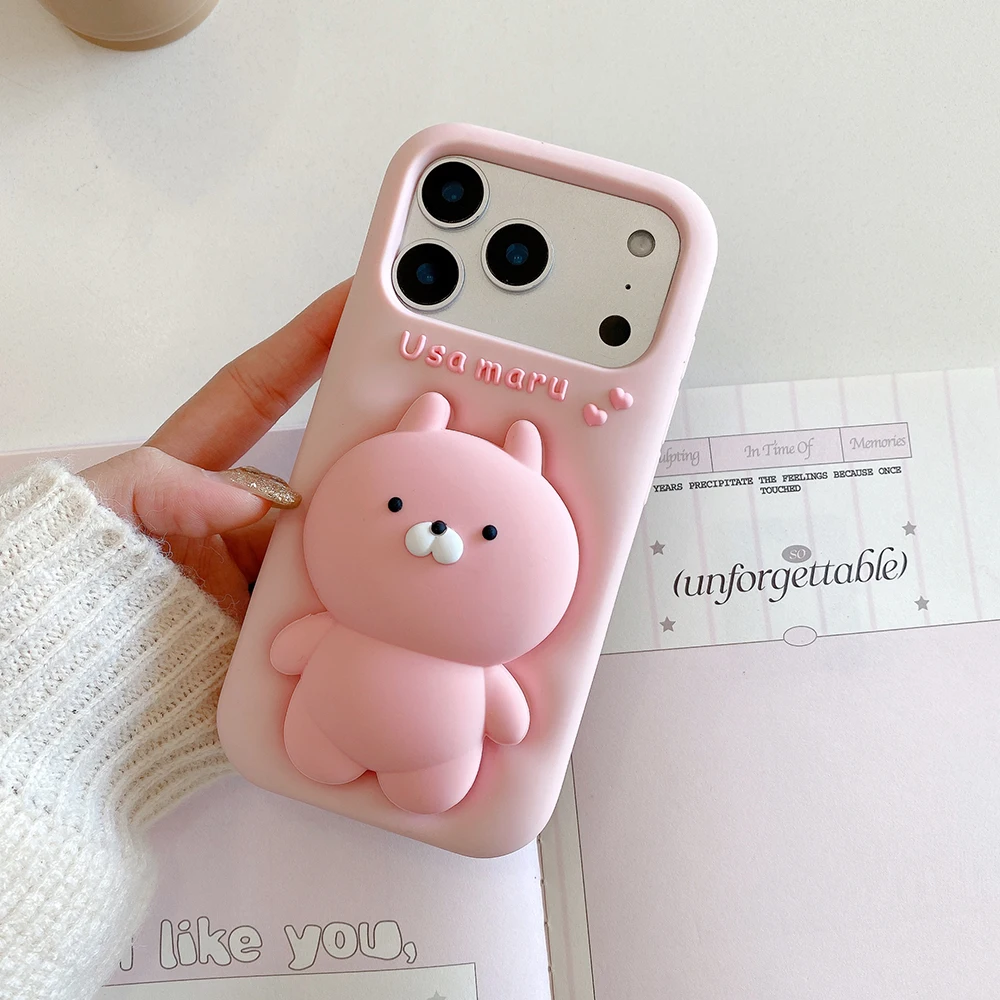3D Anime Usamaru Kaninchen Teleskop-Halterung Hülle Weiche Silikon-Ständerabdeckung für iPhone 17 16 Plus 15 14 13 12 Pro Max – Detail 8
