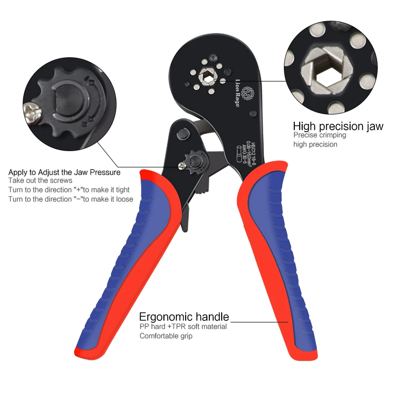 Tubular terminal crimping tool small pliers HSC12 16-6 large terminal precision electrical fixture kit 0.08-16mm ²/ 30-5AWG