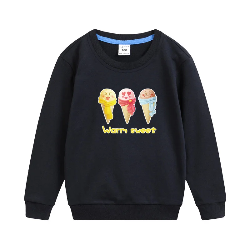 

Aimi Lakana Cute Ice Cream Clothing Baby Girl Round Neck Pullover Spring Autumn Cotton Sweatshirt Girls Casual Coat