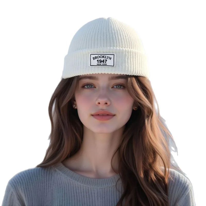 For All Seasons Thick Knitted Woolen Hat Casual Solid Color Overhead Style Warm Winter Cap Versatile Label Suitable