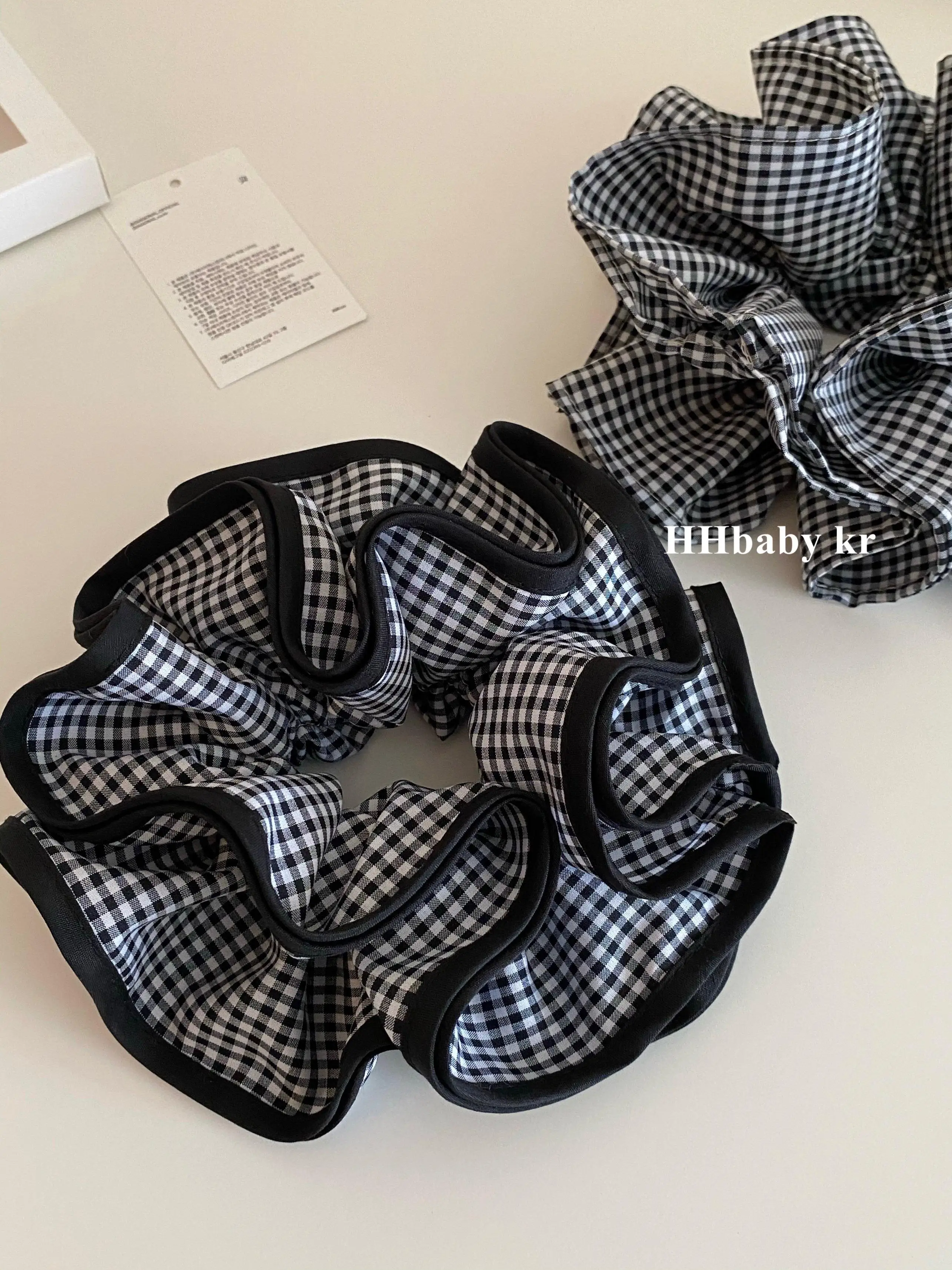 

Korean Fashion Hair Scrunchies for Women check double-layer checkered lace large intestine headband ins low ponytail headband