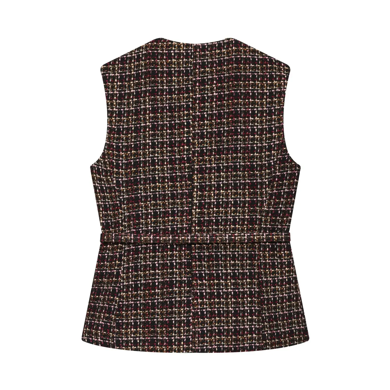 BSAY Autumn New Product Women's Wear 2025 French Gold Plated Button Decoration Round Neck Sleeveless with Belt Texture Tank Top