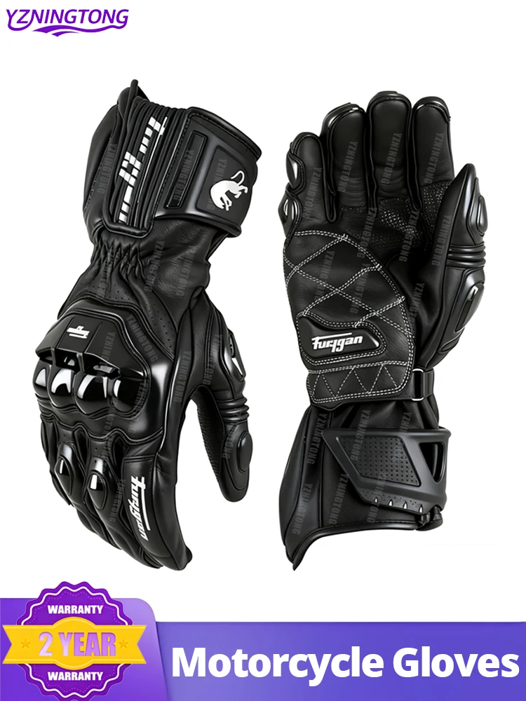 Leren motorhandschoenen Ademend Guantes Luvas met volledige vingers Buitensporten Koolstofvezel Zwart Motocross Racing Rijhandschoenen - afbeelding 2