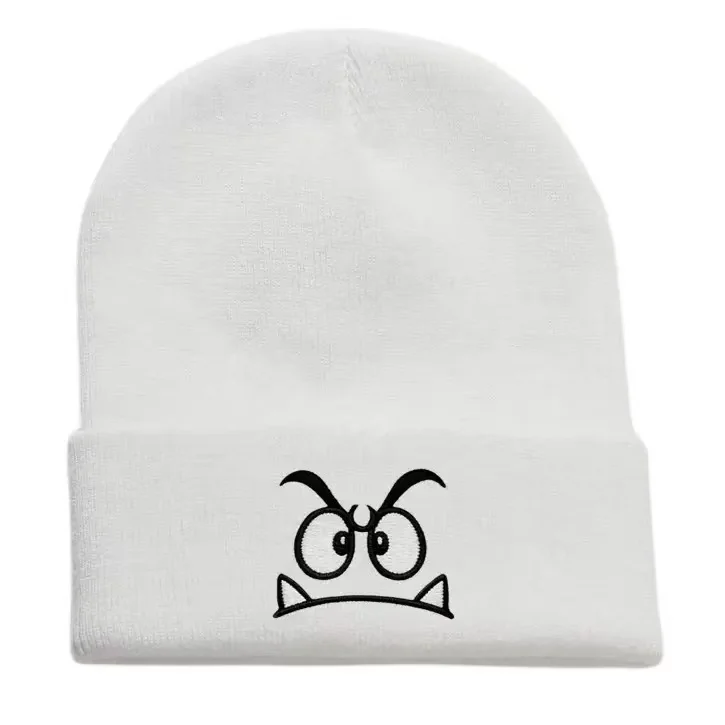 Cotton Cute Angry Cartoon Embroidered Beanies Casual Hats Knitted Winter Hat Beanie Hard Hip Hop Hoodie Bonnet For Women Men