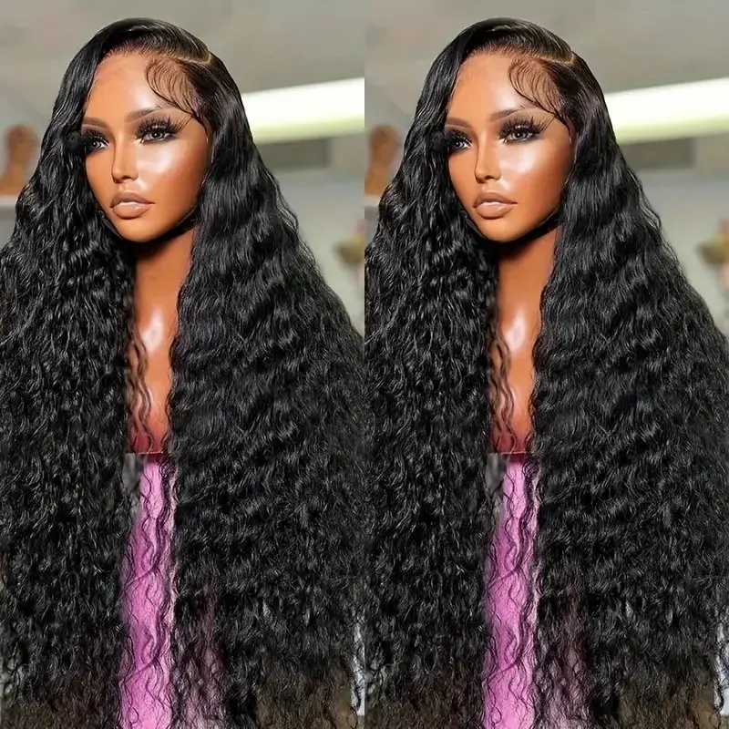 Rosabeauty 13X4 150%Density Deep Wave 13x6 Lace Front Human Hair Wig 40Inch Preplucked Glueless Ready To Go Curly Wig  For Women