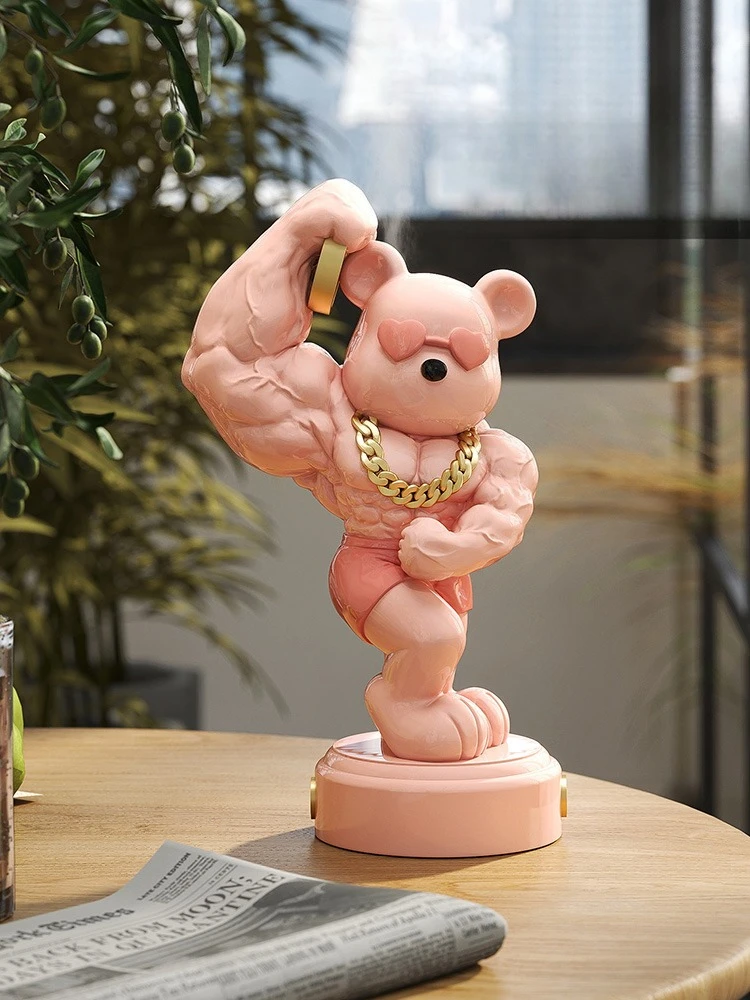 Home Decor Creative Bear Statue Desktop Ornament Wine Cabinet Office Cashier Counter Gym Front Desk Resin Sculpture Opening Gift