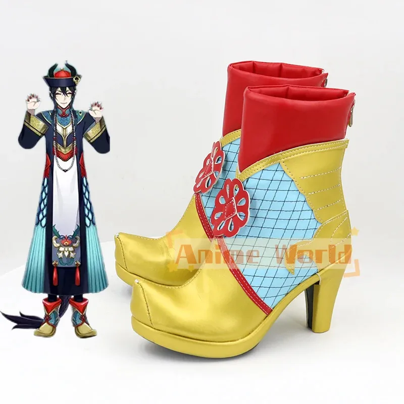 게임 Twisted Wonderland Silver Sebek 코스프레 신발 골든 하이힐 PU 신발 할로윈 카니발 부츠 코스프레 소품 맞춤 제작