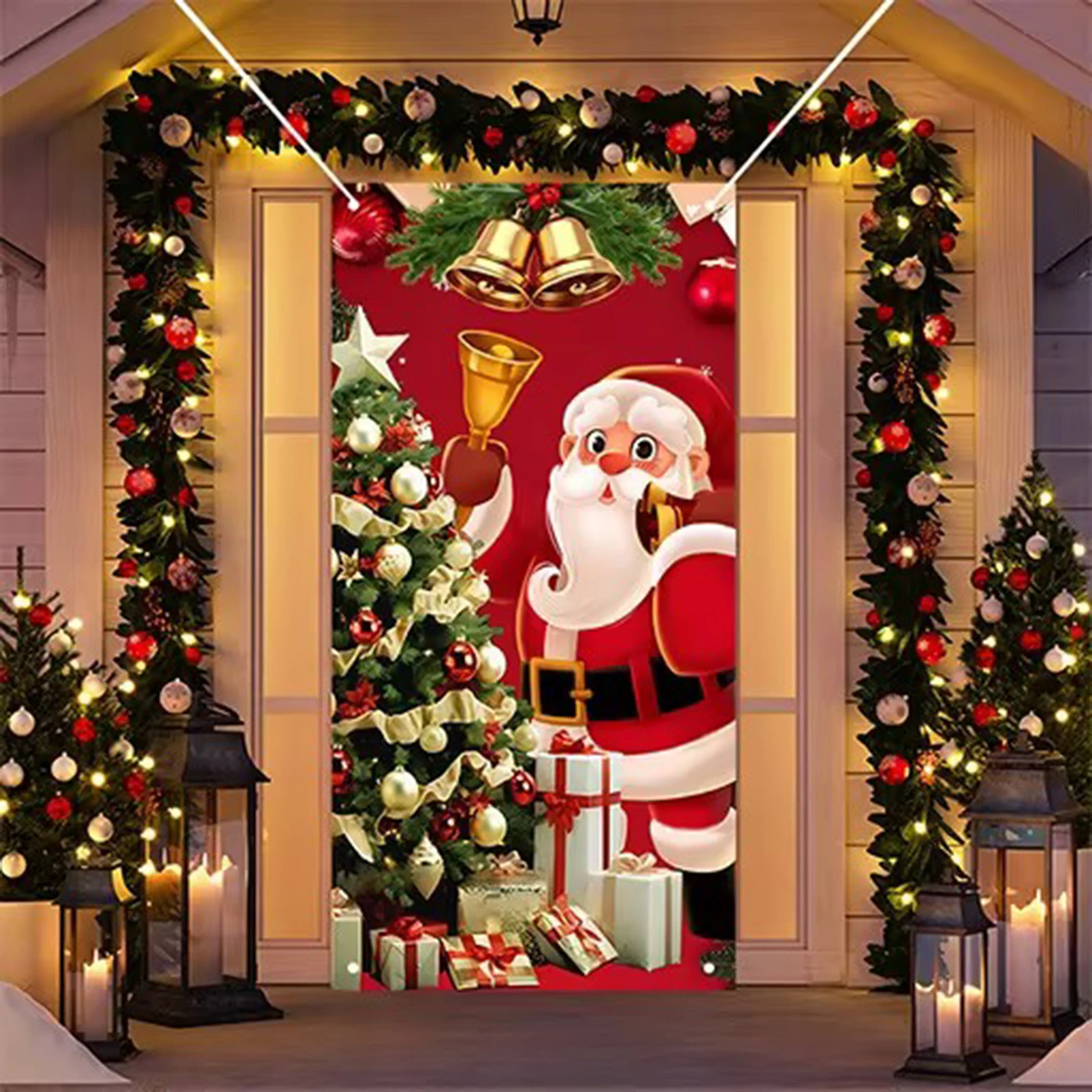 New Year Christmas Santa Door Hanging Banner Santa Claus Backdrop Photo Booth Prop for Eve 2025 Christmas Door Cover Decoration