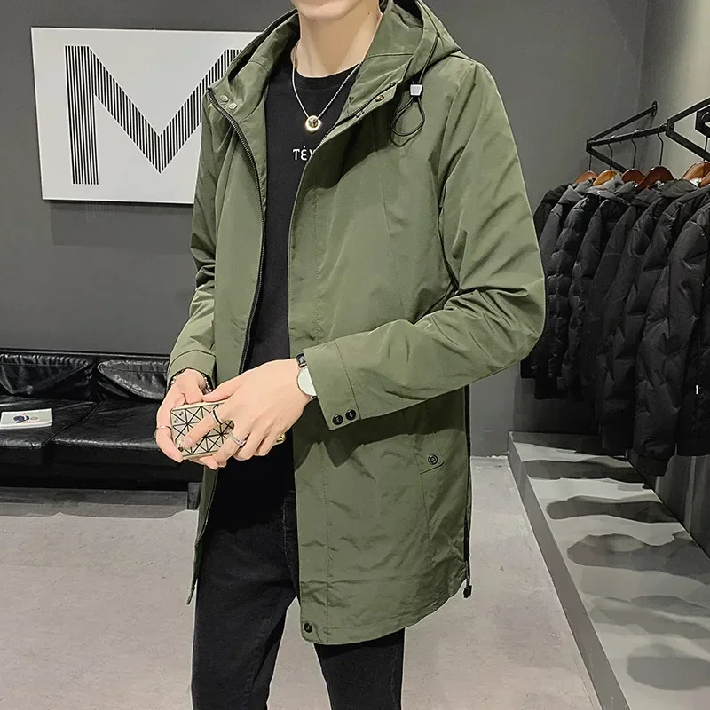 

2023 Fashion Versatile Autumn New Men's Mid Length Hooded Windbreaker Large Jacket