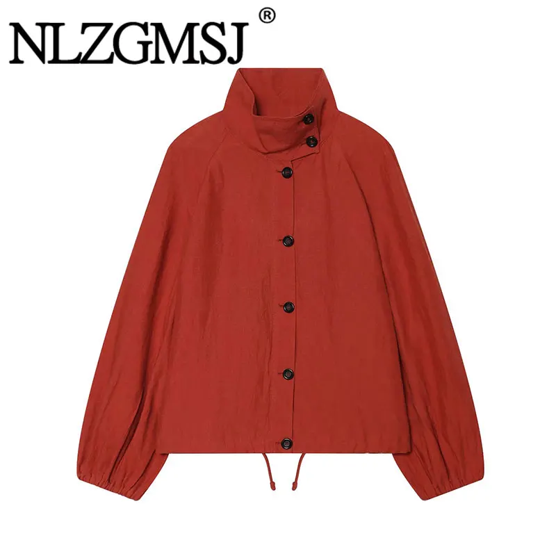 

NLZGMSJ 2026 Spring Women Trendy Elegant Stand Collar Buttons Jacket High Street Chic Jacket Casual Jacket