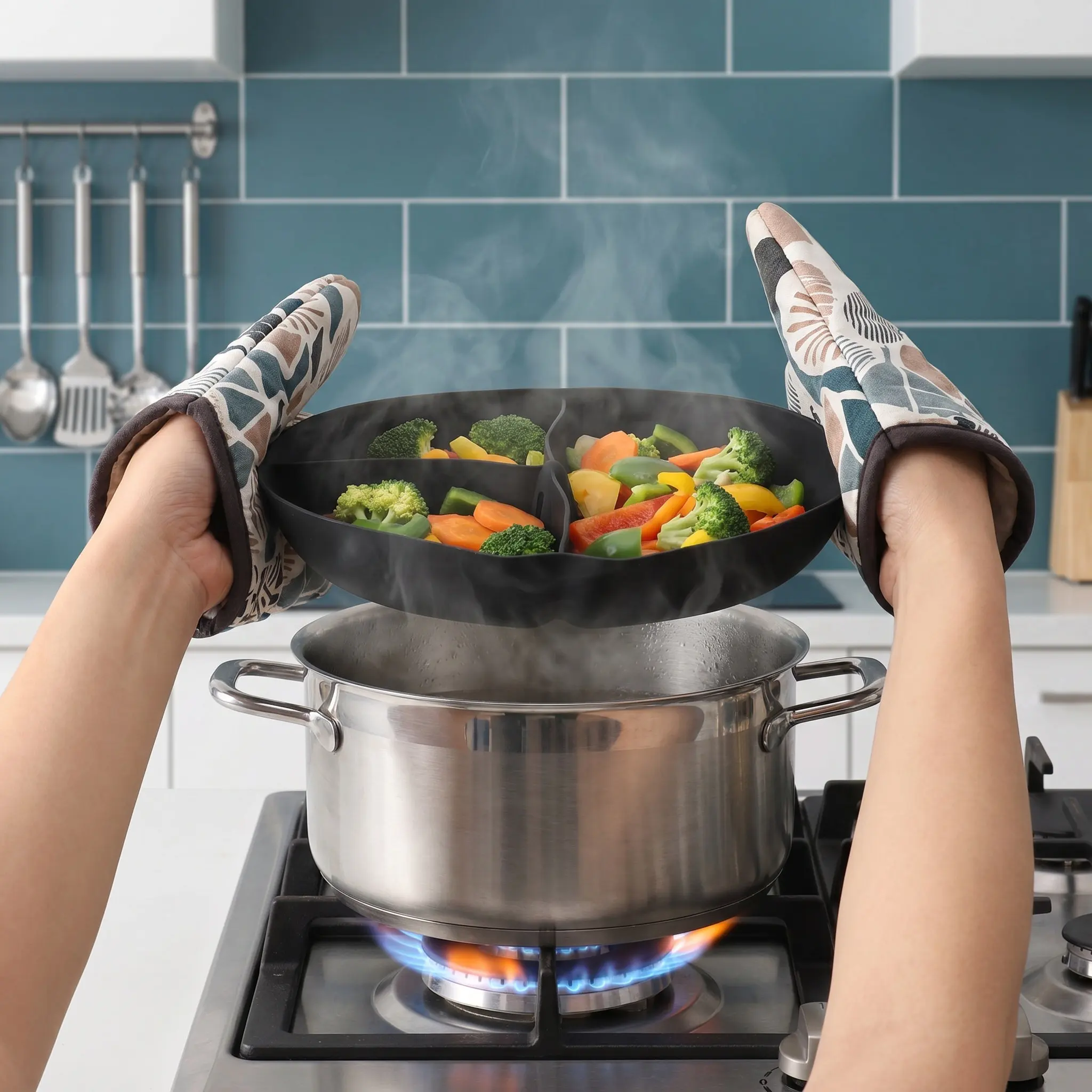 Silicone Steamer Basket - Divided Silicone Steamer Basket for Steam