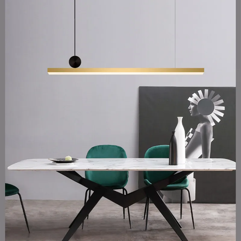 Nordic Rose Gold Room decor copper pendant light Dining room bar Restaurant barss lamp designer Long Strip luminaire suspension image 4