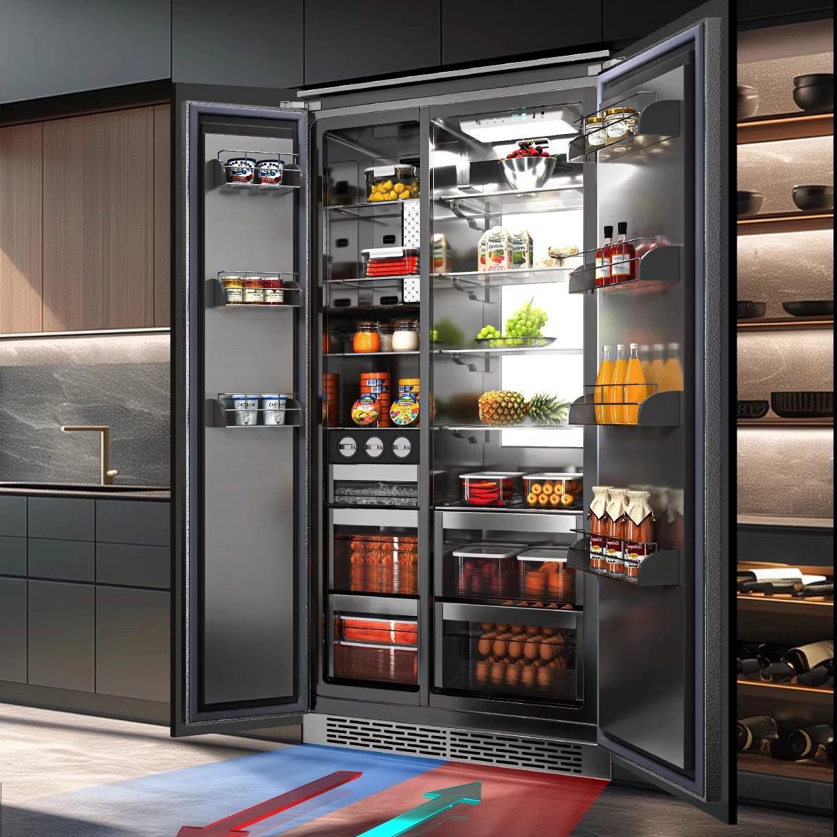 Cabinet Refrigerator 36-Inch Side-by-Side Stainless Steel Built-in Refrigerator 455L Big Capacity Home Use Unit