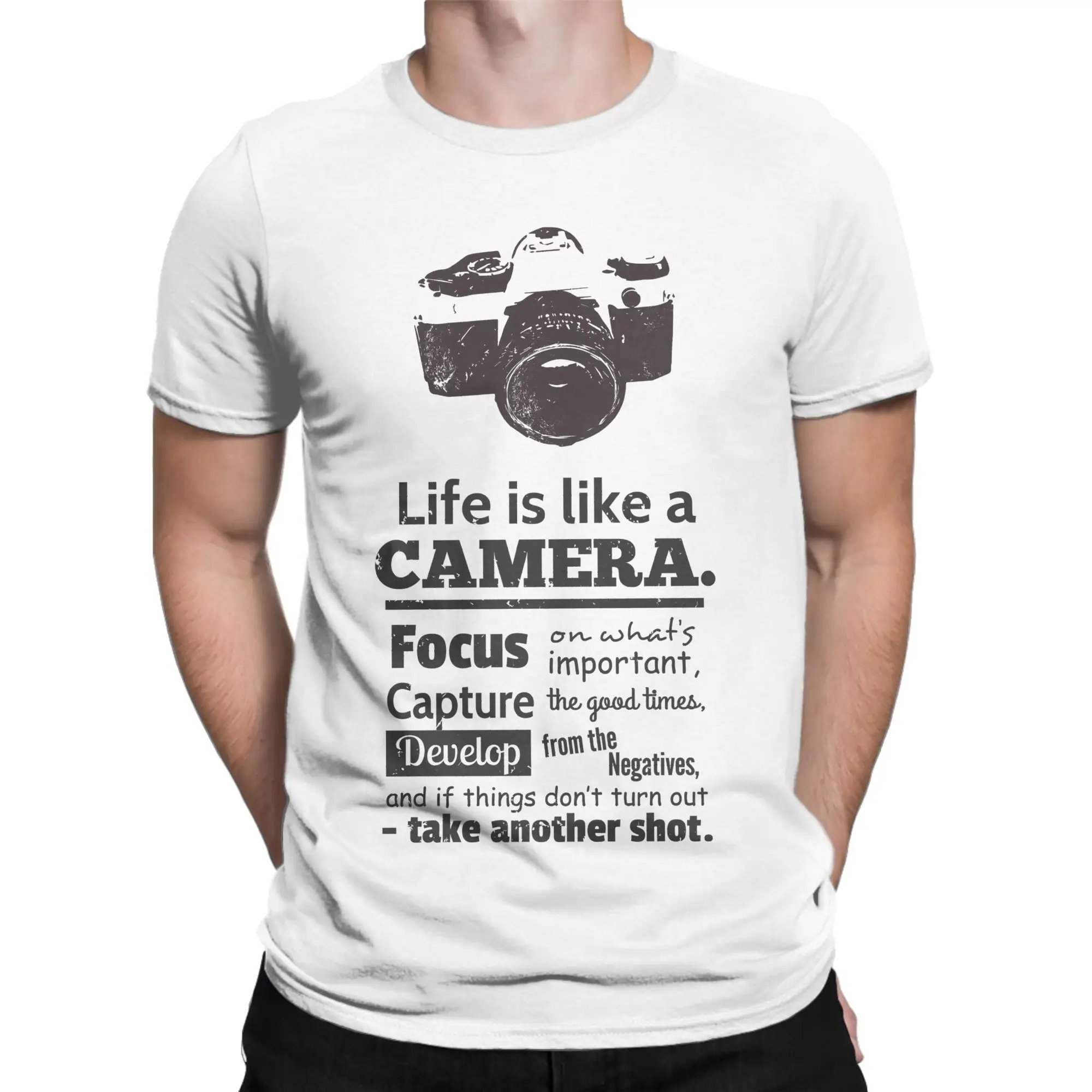 Men Women's Chic Life Is Like A Camera T Shirt Photographer 100% Cotton Tops Short Sleeve Crew Neck Tees Graphic T-Shirts