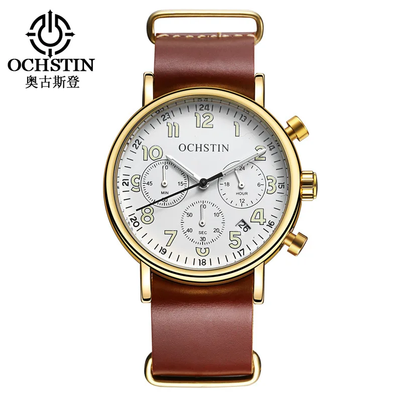 Swiss OCHSTIN six-pin multi-functional fashion simple quartz men's watch casual luminous first-layer strap