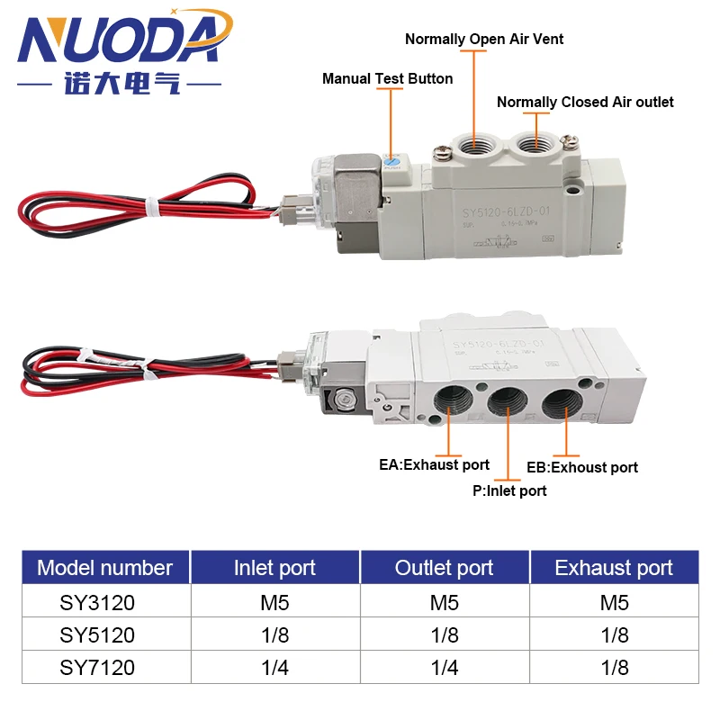 SY3120 SY5120 SY7120 4LZD 5LZD 6LZD High Quality Pneumatic Control Solenoid Valve 5 Port 2 Solenoid Valve SY5120 Valve
