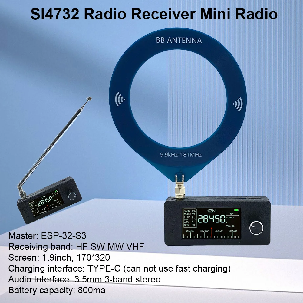 Pocket Mini Radio LSB USB AM FM FM/AM Radio with Telescopic Antenna SI4732 0.5-108mhz 1.9inch All Band Radio HF SW MW VHF Radio